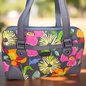 Vera Bradley Floral Shoulder Bag - Gray, Pink, Orange, Green